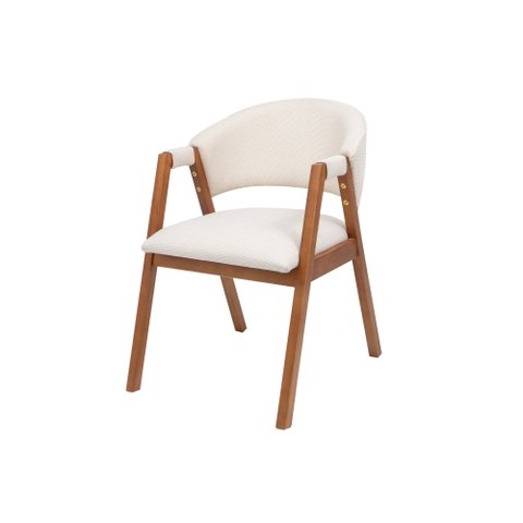 Cadeira de Jantar Estofada Elysia Conforto Anatômico Madeira Maciça:linho Off White