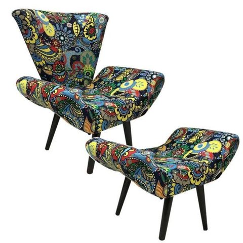 Poltrona e Puff Elegance Pé Palito Romero Britto Ii