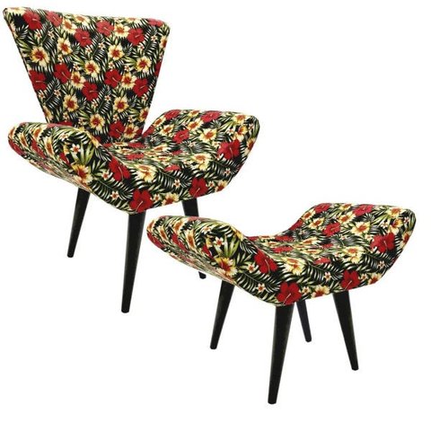 Poltrona e Puff Elegance Pé Palito Floral