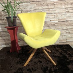 Poltrona Elegance Base Giratória Ferro e Madeira Sued Amarelo - 3