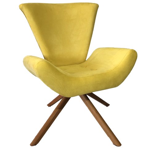 Poltrona Elegance Base Giratória Ferro e Madeira Sued Amarelo