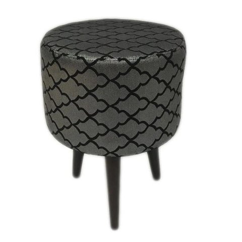 Puff Angel Redondo Jacquard Luxo Preto e Prata Geométrico