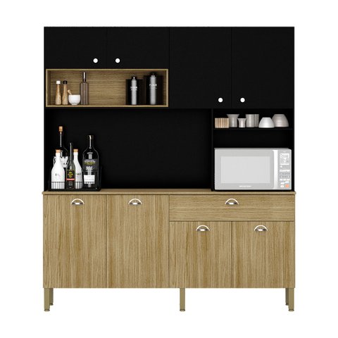 Armário de Cozinha Compacta 8 Portas e 1 Gaveta 182cm Seul Freijó/preto - Pallazio