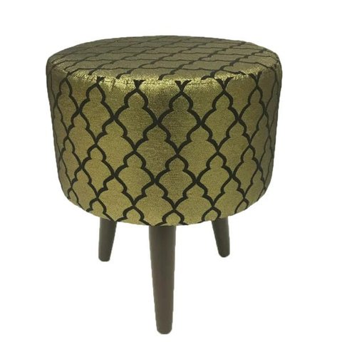 Puff Angel Redondo Jacquard Luxo Dourado e Preto Geométrico