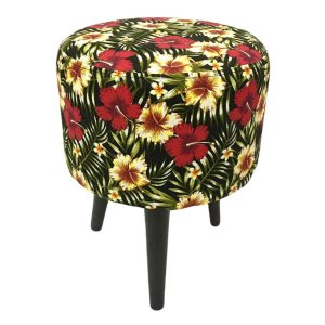 Puff Angel Redondo Pé Palito Floral Vermelho