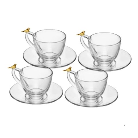 Conjunto 4 Xícaras de Café com Pires Linha Golden Bird