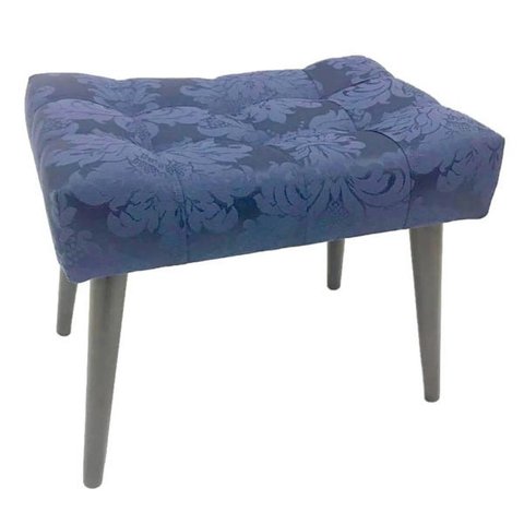 Puff Capitonê Luxo Jacquard Azul Marinho Medalhão
