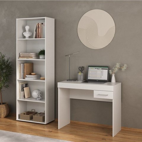 Conjunto de Escritório 2 Peças 1 Escrivaninha Cooler e 1 Estante com 5 Prateleiras Multy Branco