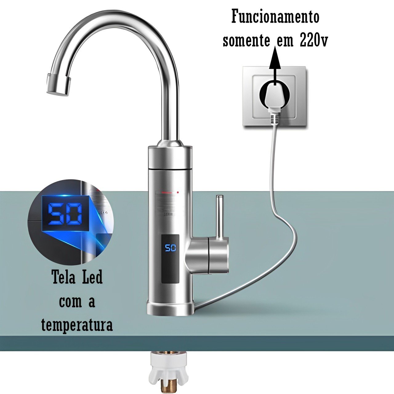 Torneira Monocomando Elétrica 220v Giratória com Misturador de Água - 2