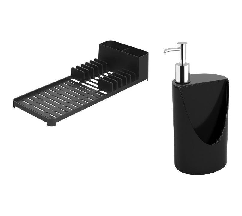Kit Pia 2 Peças Escorredor + Dispenser Preto Coza Brinox - 1
