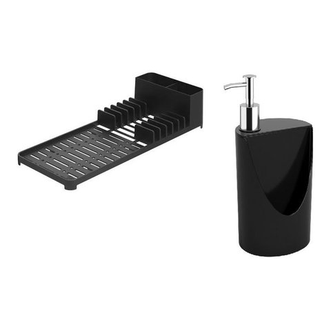 Kit Pia 2 Peças Escorredor + Dispenser Preto Coza Brinox