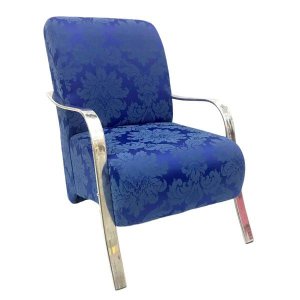 Poltrona Elis Braço Cromado Jacquard Azul Royal