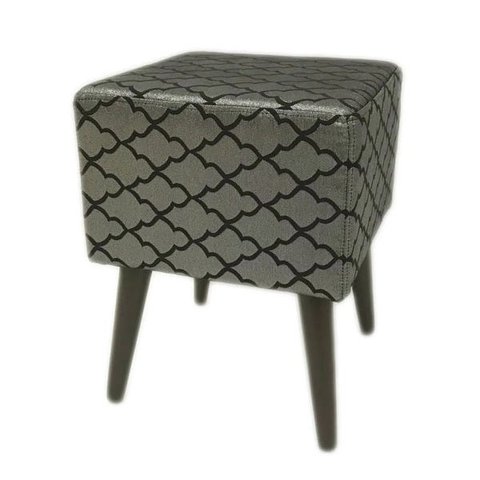 Puff Angel Quadrado Jacquard Luxo Prata com Preto Geométrico