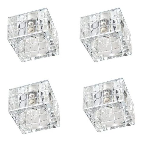 Kit 4 Un. Spot Embutir Cristal K9 Quadrado 7cm Quarto Sala Ac974