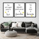 Ver imagem 1 de Kit 3 Quadros Lar, Família, Benção -Amarelo 33x24cm - com vidro:Madeira preta