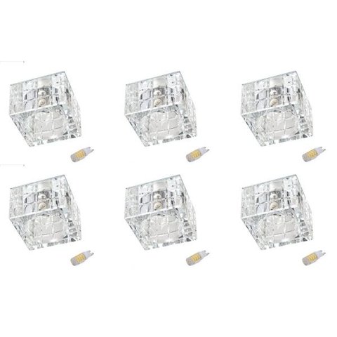 Kit 6 Spot Cristal de Embutir Banheiro Sala Ac974 + Led Branco Quente 3w