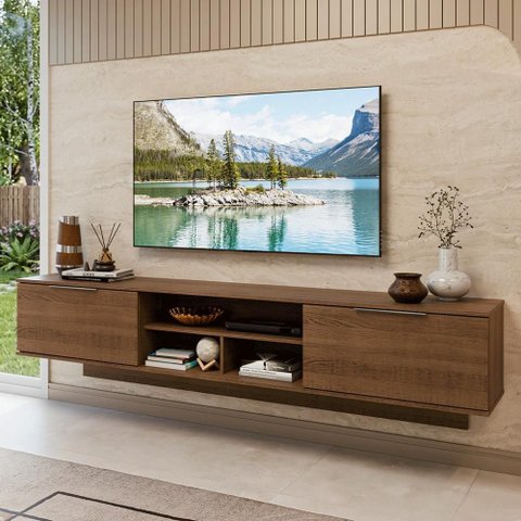 Rack Suspenso para TV até 80 Polegadas 218 cm 2 Portas Rustic Stella Madesa