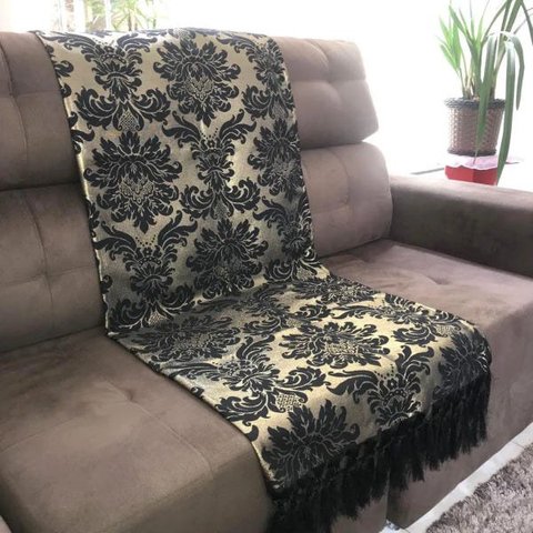 Manta de Sofá Jacquard Luxo Preto com Dourado 190x140