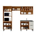 Ver imagem 3 de Cozinha Compacta Laura 7 Portas 3 Gavetas com Vidro 100% Mdf Freijo/off White - Mx Móveis