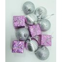 Ver imagem 3 de Kit 44 Peças Tubo Natalino Árvore de Natal Prata e Rosa 5cm