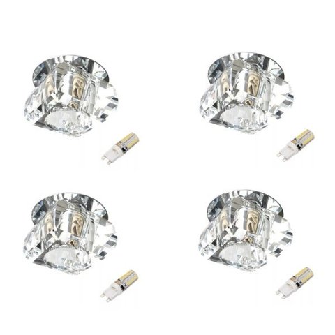 Kit 4 Un. Spot Embutir Cristal 8cm Quarto Sala Ac661 + LED 3W Branco Frio