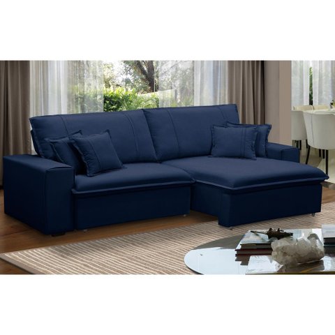 Sofá Retrátil Reclinável para Sala 3 Lugares 230cm Varsov F04 Veludo Azul - Lyam Decor