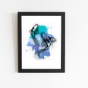 Ver imagem 1 de Carpa Peixe Azul Minimalista Quadro Moldura Preta 60x40cm