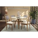 Ver imagem 2 de Mesa P/ Cozinha Duna Madeira Maciça C/ Tampo Madeirado C/ Vidro 105x105cm Carvalho/off White/vidro
