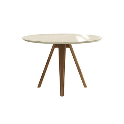 Mesa P/ Cozinha Duna Madeira Maciça C/ Tampo Madeirado C/ Vidro 105x105cm Carvalho/off White/vidro
