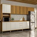 Ver imagem 1 de Armário de Cozinha com Balcão e Tampo 16 Portas 3 Gavetas Nice Fresado 100% Mdf Amêndoa/Off White - 