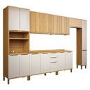 Ver imagem 2 de Armário de Cozinha com Balcão e Tampo 16 Portas 3 Gavetas Nice Fresado 100% Mdf Amêndoa/Off White - 