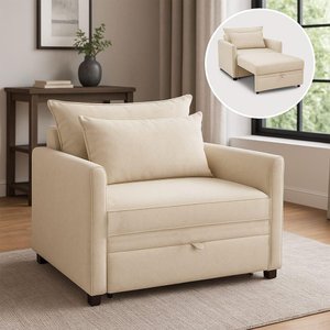 Poltrona Cama Retrátil Solteiro com Rodízio Cloe Bouclê E03 - D'rossi Bege