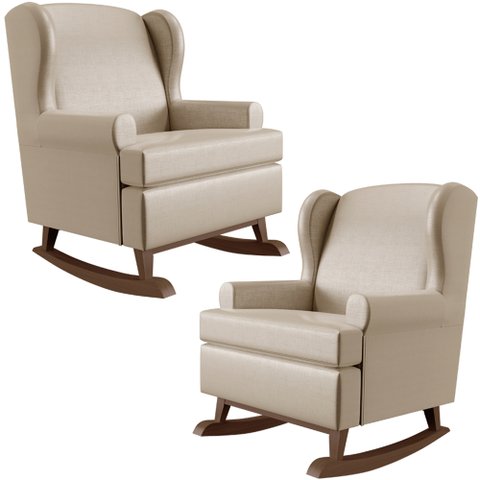 Kit 2 Poltronas Amamentação Com Balanço Malu Base Madeira P02 Facto Pérola Metalizado - Lyam