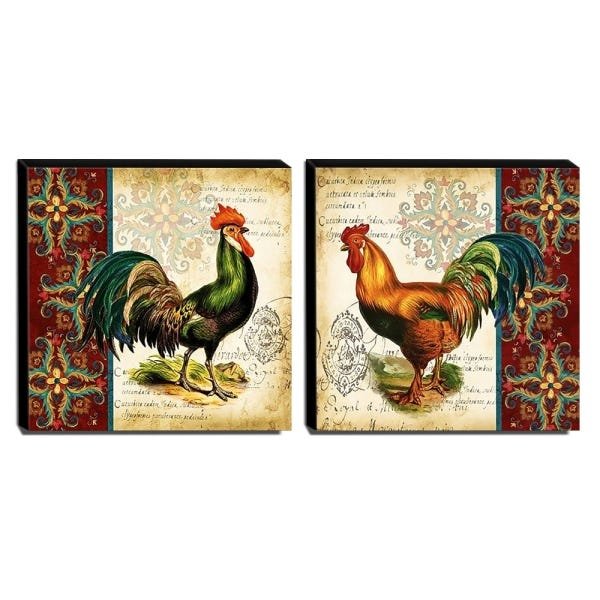 Kit 02 Quadros Cozinha Vintage Galos Canvas 30x30cm-COZ107 - 1