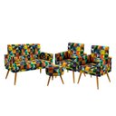 Ver imagem 1 de Kit Poltrona Namoradeira e 2 Poltronas Nina Rodapé com Puff Solar Suede Estampado Colorido Aradecor