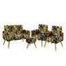 Kit Poltrona Namoradeira e 2 Poltronas Nina Rodapé com Puff Solar Suede Estampado Colorido Aradecor - 1