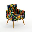 Ver imagem 3 de Kit Poltrona Namoradeira e 2 Poltronas Nina Rodapé com Puff Solar Suede Estampado Colorido Aradecor