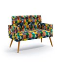 Ver imagem 2 de Kit Poltrona Namoradeira e 2 Poltronas Nina Rodapé com Puff Solar Suede Estampado Colorido Aradecor