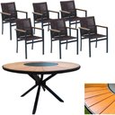 Ver imagem 1 de Mesa 1,50m Giratória Zurick de Madeira 6 Poltronas Amélia Corda Náutica de Jantar Marrom