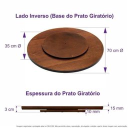 Prato Giratório Centro de Mesa Madeira Castanho 70cm - 6