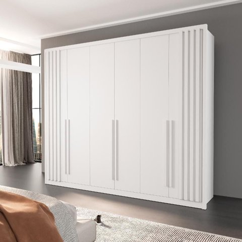 Guarda Roupa Casal Lisboa 6 Portas de Bater 6 Gavetas MDF Branco Bom Pastor Móveis 242cm