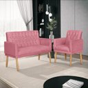 Ver imagem 1 de Kit Lauren Namoradeira + Poltrona Decorativa para Sala de Estar Rosa