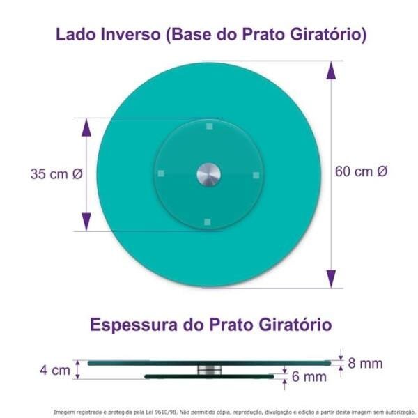 Centro de Mesa Prato Giratório Vidro Temperado Azul Tiffany 60cm - 5