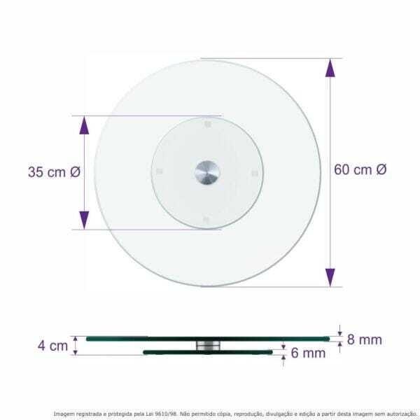 Centro de Mesa Prato Giratório Vidro Temperado Incolor 60cm - 5