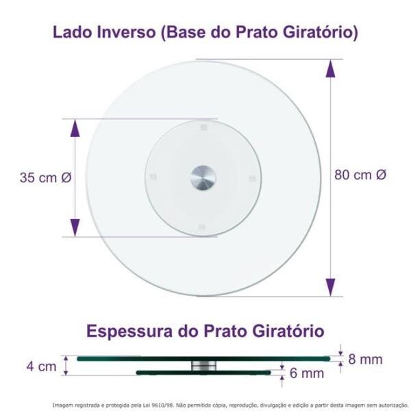 Centro de Mesa Prato Giratório Vidro Temperado Incolor 80cm - 5