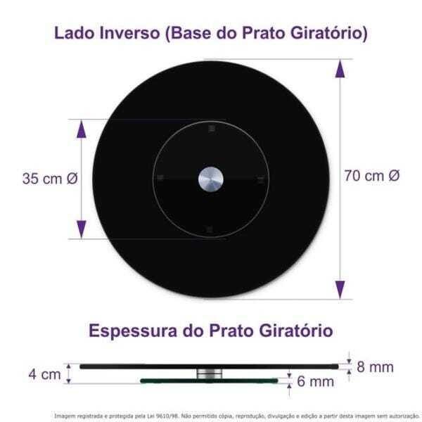 Centro de Mesa Prato Giratório Vidro Temperado Preto 70cm - 5