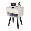 Ver imagem 1 de Mesa de cabeceira OFF WHITE Retro 60cm de altura pés marrom escuro - enviamos montada