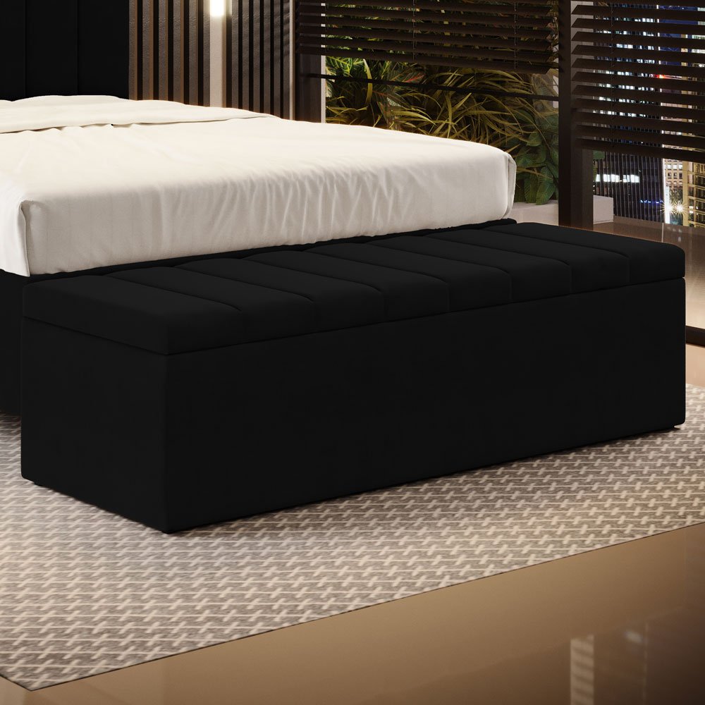 Calçadeira Baú Navi 140 para Cama de Casal Z-005 Sued Preto Aradecor