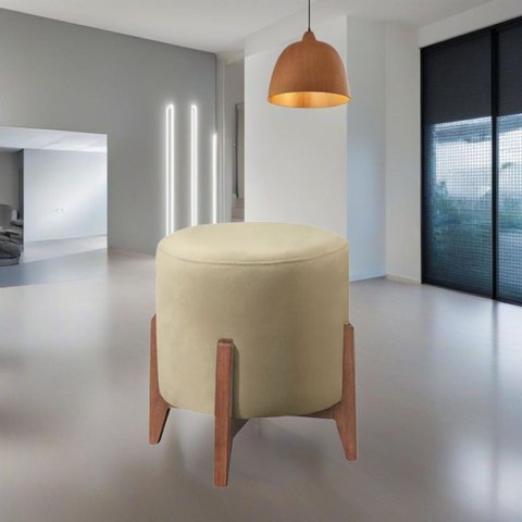 Puff Estofado Decorativo para Sala Redondo Luxo Thor Linho:bege