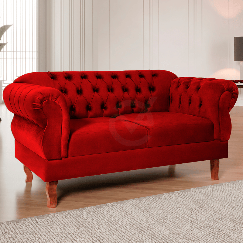 Namoradeira Chesterfield Elisabeth 2 Lugares Via Encanto Veludo Vermelho - 2